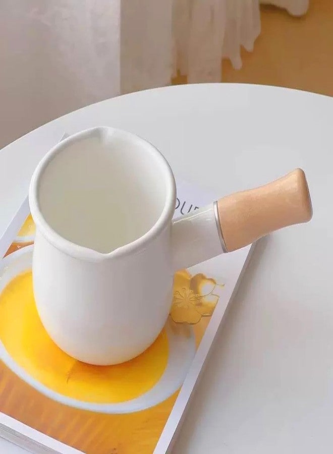 JWTIFOA Enamel Milk Pot 17oz Butter Warmer Small Sauce Pan with Spouts Butter Melting Pot, Wooden Handle, White - Image 5